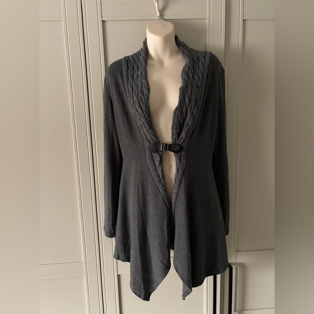 Maison Mascallier Grey Knit Cardigan with Buckle Waist Size Medium